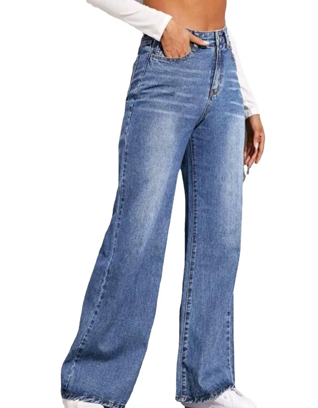 Women’s High-Waist Wide Leg Jeans – Full Length Relaxed Fit Denim Pants