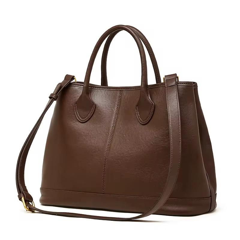 Genuine Leather Large Tote Handbag for Women – Luxury Cowhide Shoulder & Crossbody Bag - brown