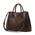 Genuine Leather Large Tote Handbag for Women – Luxury Cowhide Shoulder & Crossbody Bag - dark brown