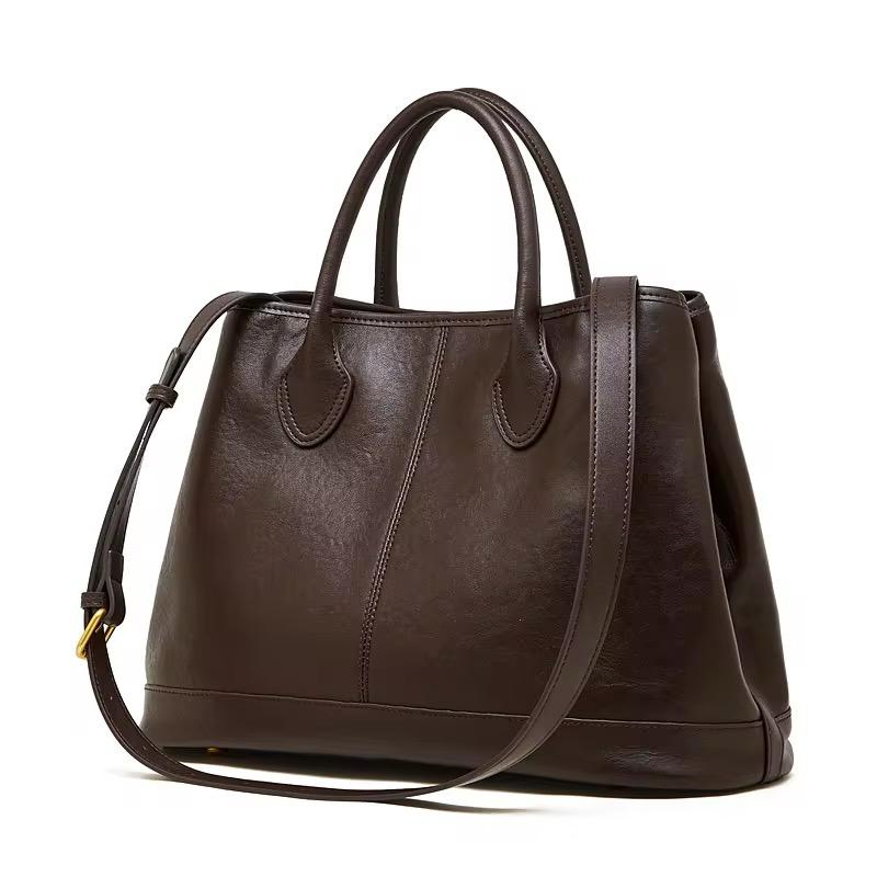 Genuine Leather Large Tote Handbag for Women – Luxury Cowhide Shoulder & Crossbody Bag - dark brown