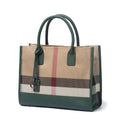 Luxury Women’s Genuine Leather & Canvas Tote Handbag – Designer Travel Shoulder Bag with Zip Closure (34×12×27cm) - green