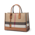 Luxury Women’s Genuine Leather & Canvas Tote Handbag – Designer Travel Shoulder Bag with Zip Closure (34×12×27cm) - yellowish brown