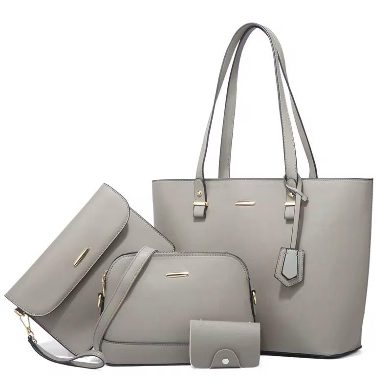 Women’s 4-Piece Handbag Set – Tote, Crossbody Bag, Wallet & Coin Purse - white