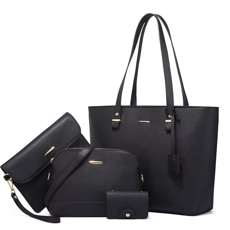 Women’s 4-Piece Handbag Set – Tote, Crossbody Bag, Wallet & Coin Purse - black
