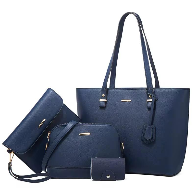 Women’s 4-Piece Handbag Set – Tote, Crossbody Bag, Wallet & Coin Purse - blue