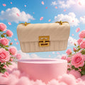 Women’s Quilted Chain Crossbody Bag – Elegant Flap Shoulder Bag with Gold-Tone Chain - beige