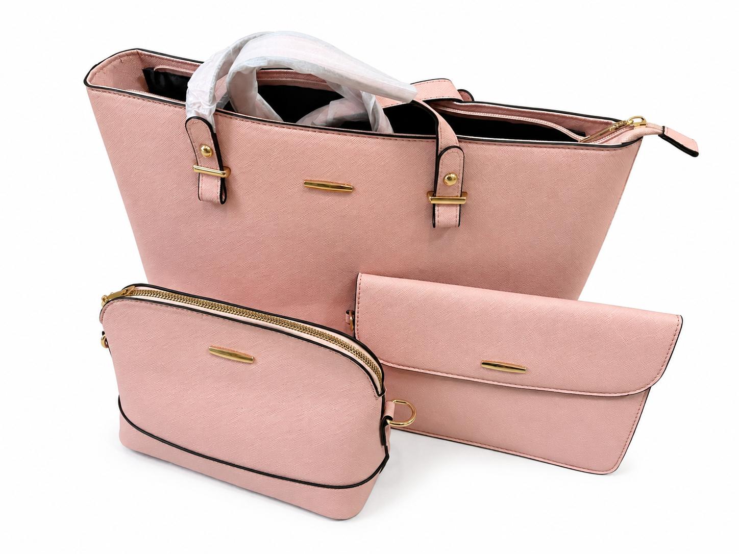 Women’s 4-Piece Handbag Set – Tote, Crossbody Bag, Wallet & Coin Purse - pink