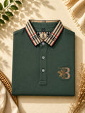 Men’s Premium Plaid Collar Polo Shirt Short Sleeve Casual Business Golf T-Shirt Breathable Soft Cotton Blend Top - light green