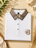 Men’s Premium Plaid Collar Polo Shirt Short Sleeve Casual Business Golf T-Shirt Breathable Soft Cotton Blend Top - white